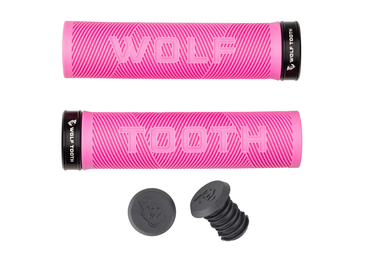 Wolf Tooth Echo Lock On Mountain Bike Grips - Pink / Black