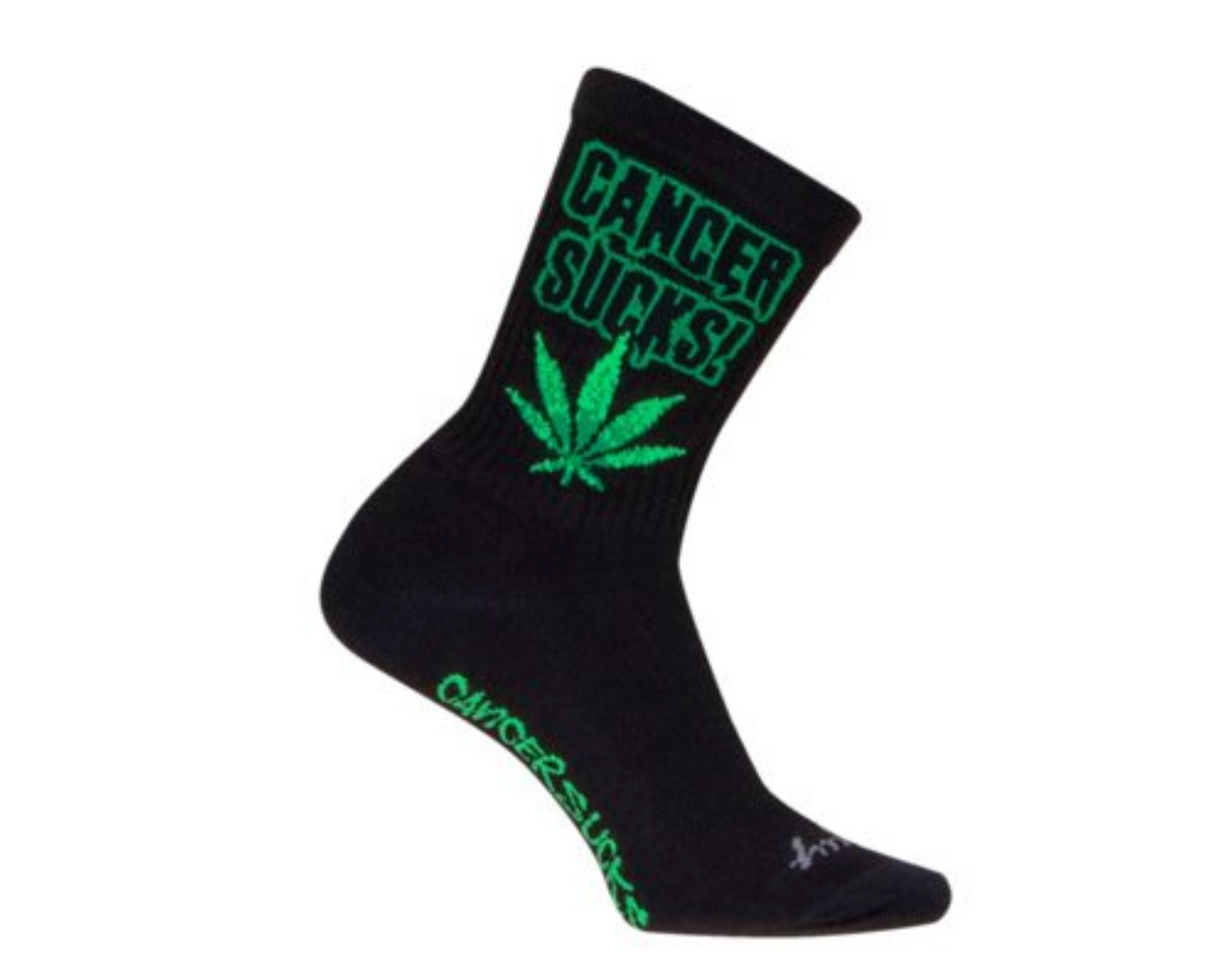 Sock Guy Performance Crew Socks - Cancer Sucks Leaf Size L/XL