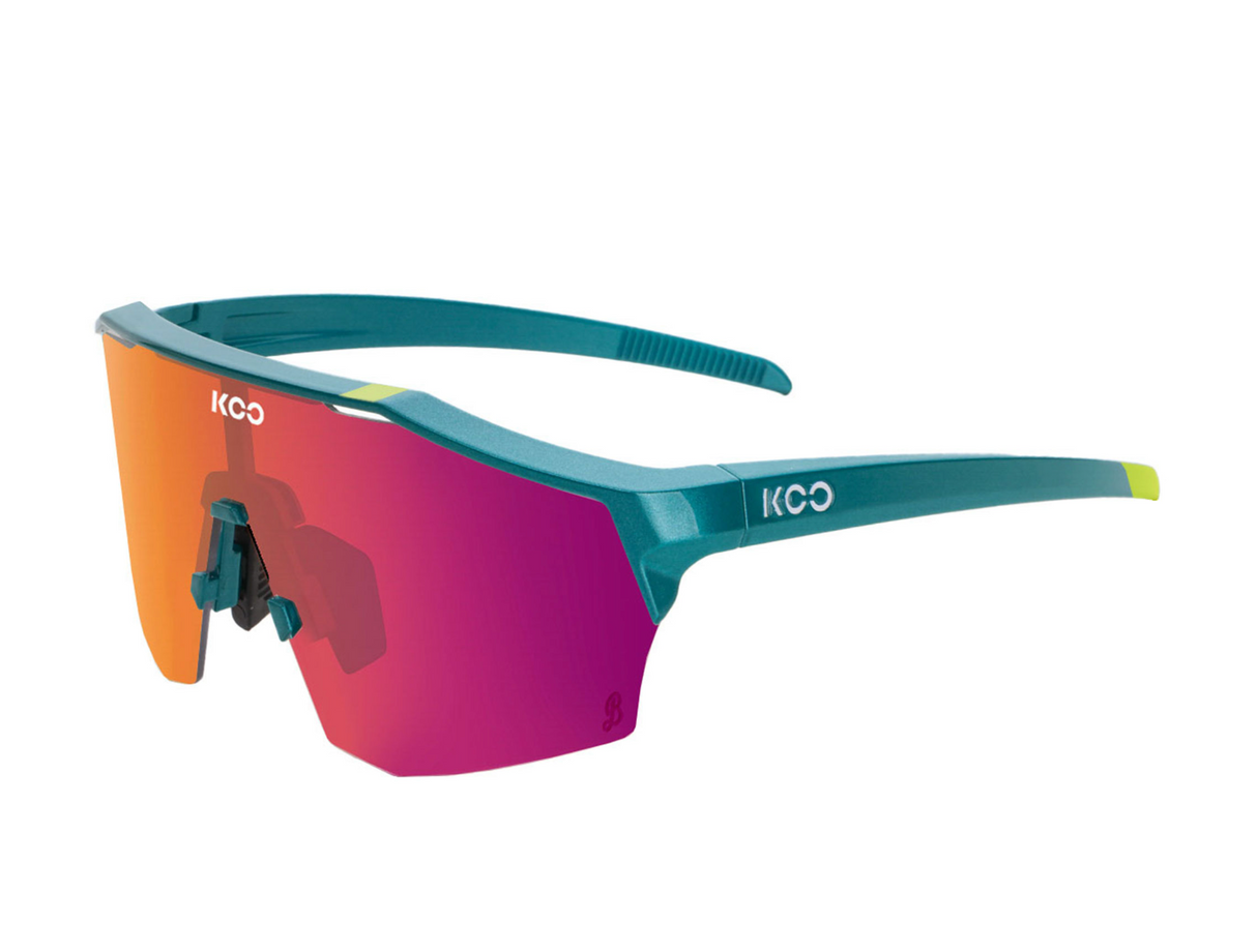 KOO Alibi Cycling Sunglasses - BORA hansgrohe Green w Photochromic Fuchsia Lens