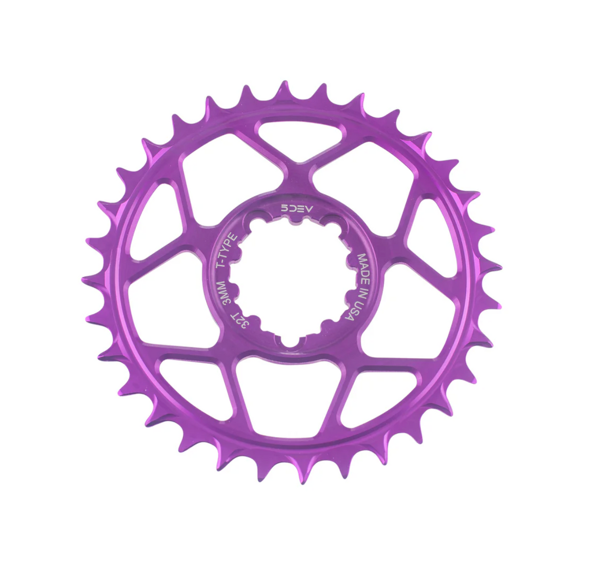 5Dev T-Type Chainring 3-Bolt Direct Mount 30t Made in USA Purple