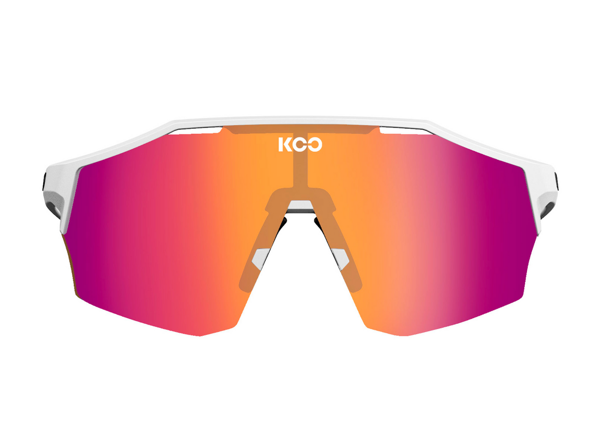 KOO Alibi Large Cycling Sunglasses - White Matte w/ Fuchsia Photochromic Lens