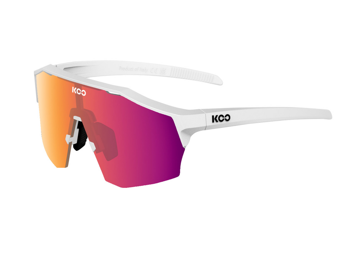 KOO Alibi Large Cycling Sunglasses - White Matte w/ Fuchsia Photochromic Lens