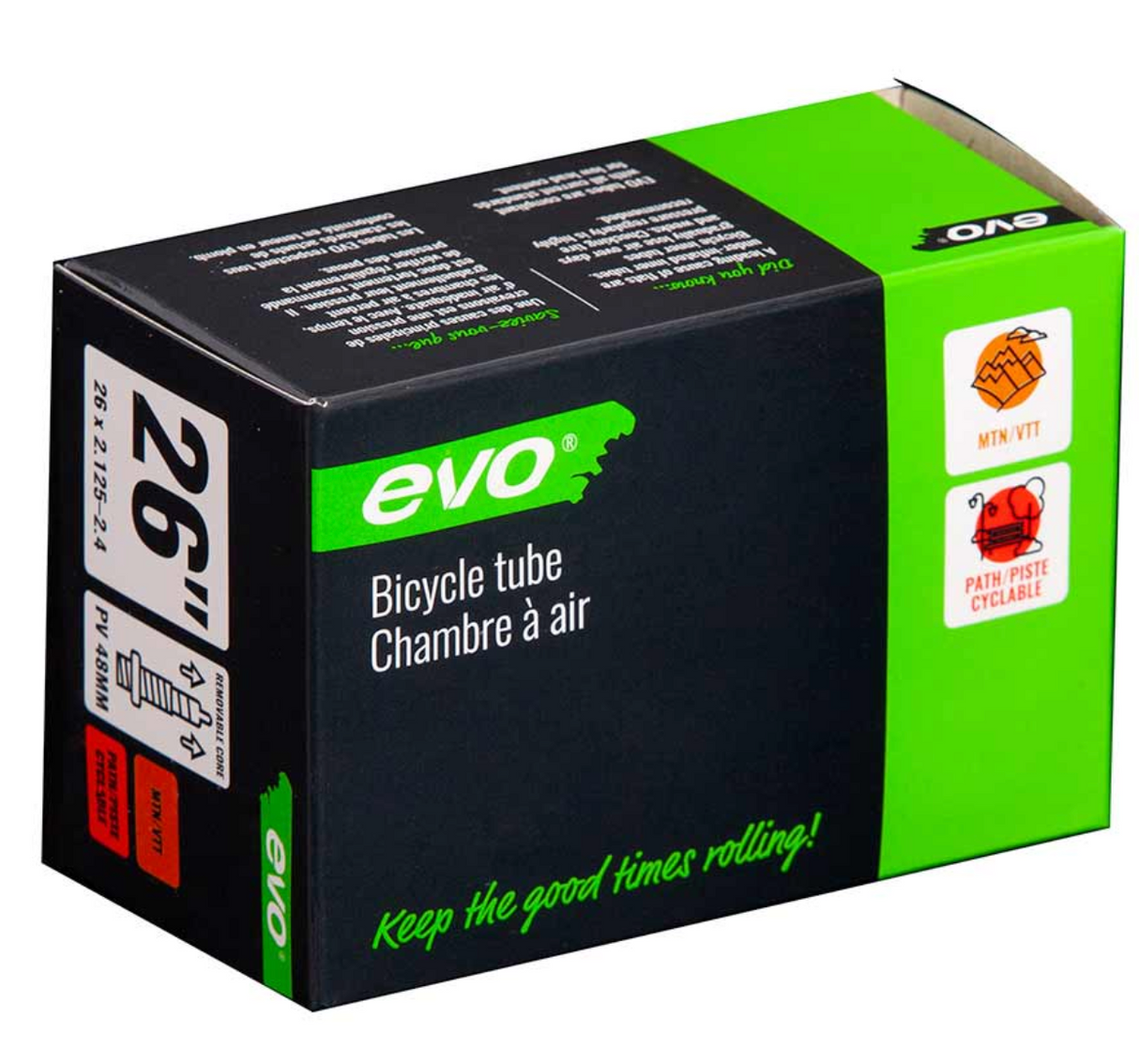 EVO, Presta, Bicycle Tube, Length: 48mm, 26'', 2.125-2.40