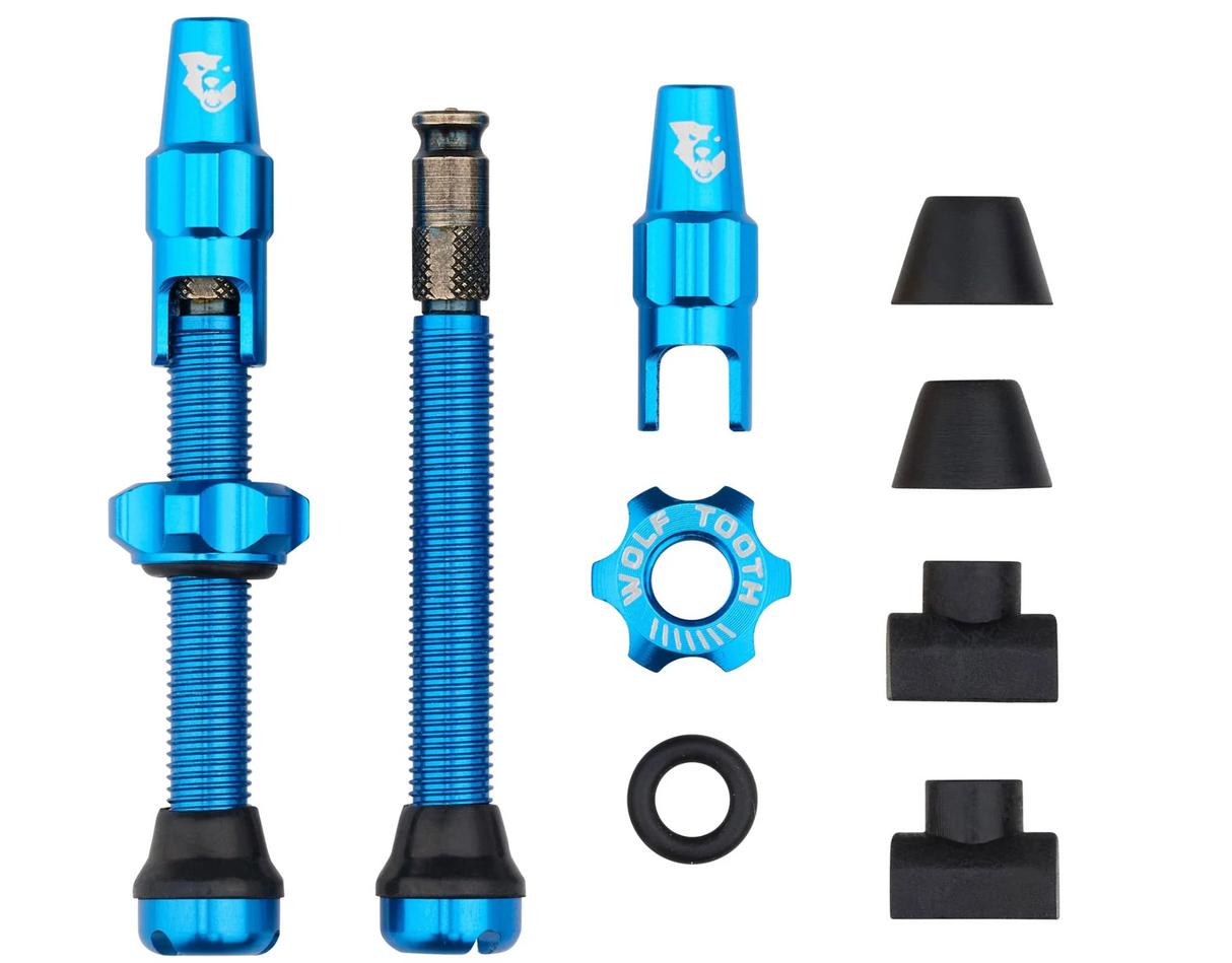 Wolf Tooth Tubeless Presta Clik Valve Kit - 60mm - Blue- Made in USA