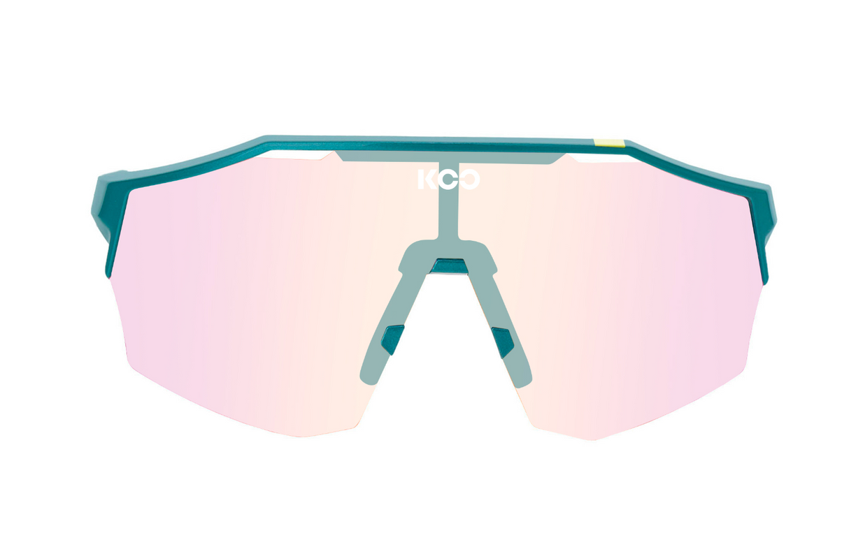 KOO Alibi Cycling Sunglasses - BORA hansgrohe Green w Photochromic Fuchsia Lens