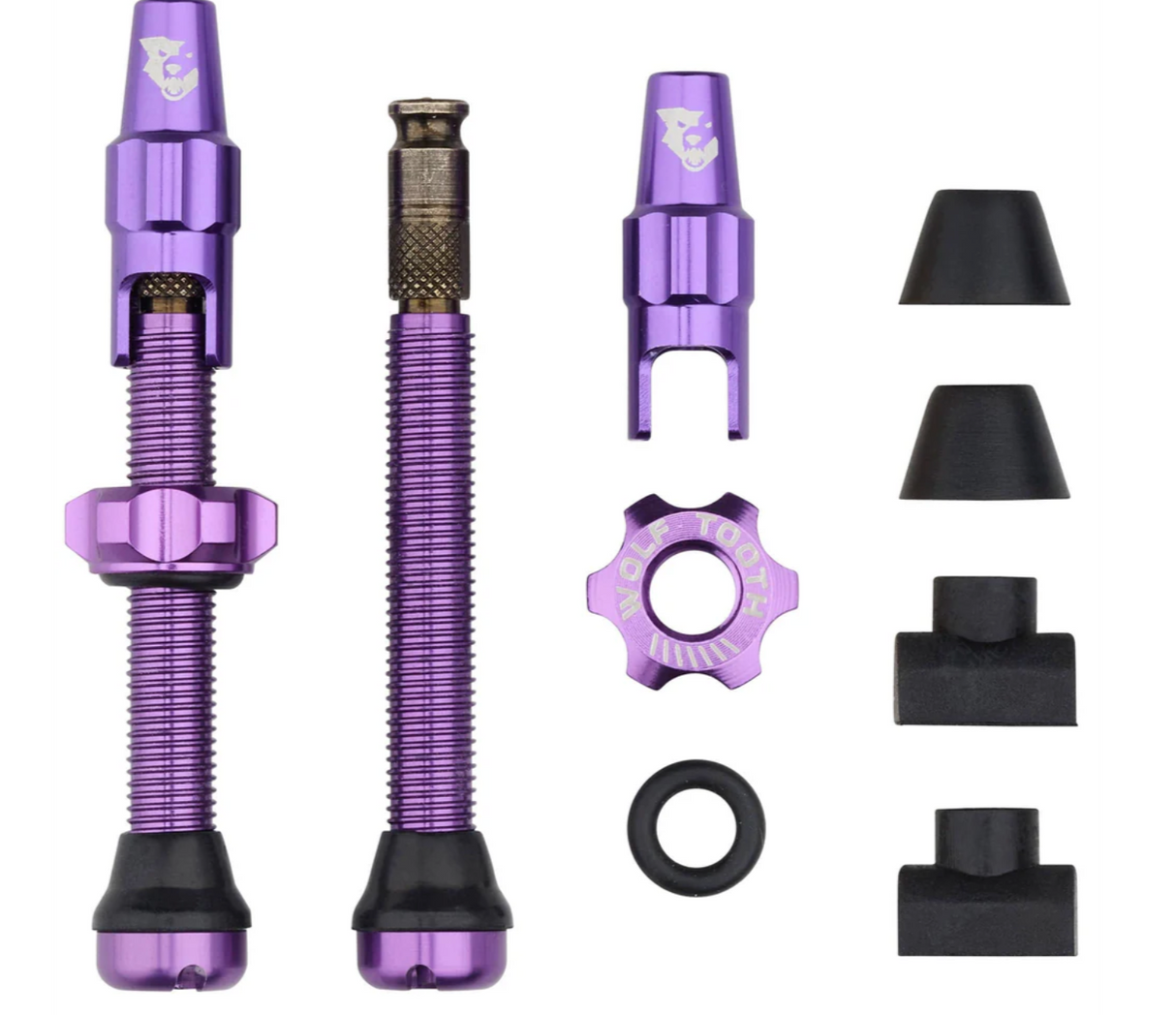 Wolf Tooth Tubeless Presta Clik Valve Kit - 44mm - Purple- Made in USA