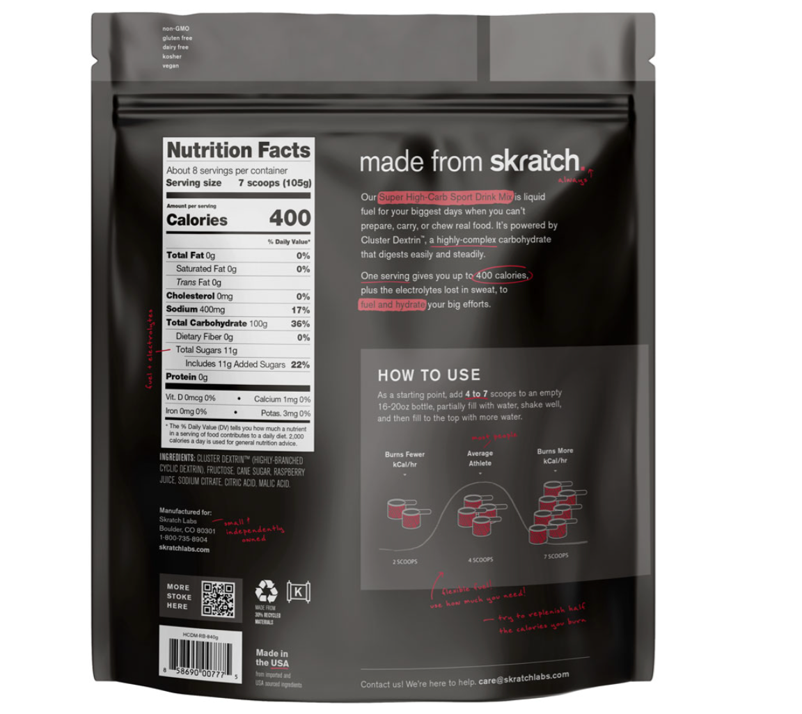Skratch Labs Super High Carb Sport Mix - Raspberry, 8 Serving Bag