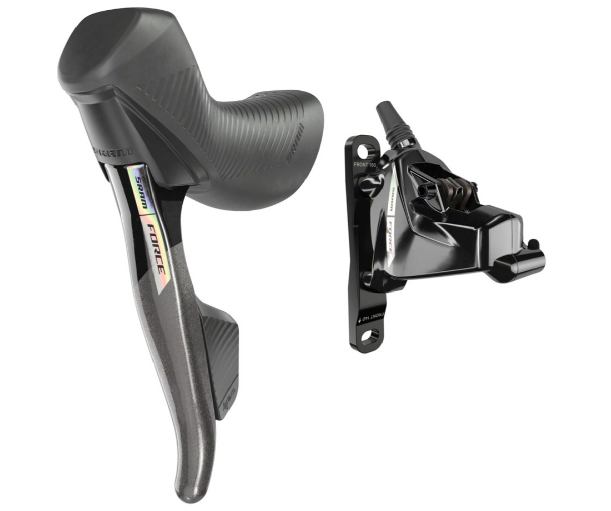 SRAM Force AXS HRD eTap Shift/Brake Lever and Hydraulic Disc Brake Caliper - Left/Front, Flat Mount, 20mm Offset, Iridescent Gray/Blk, D2