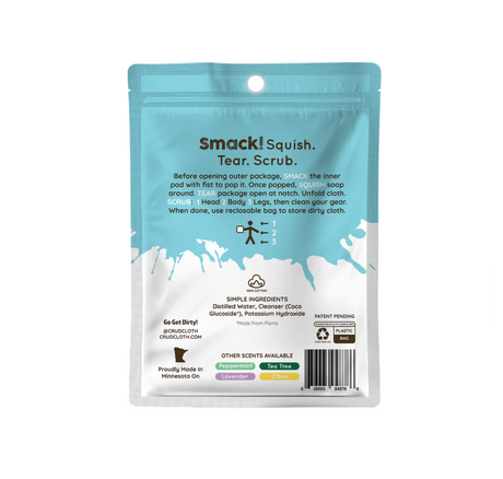 Crud Cloth Shower In A Bag | Citrus Scented | Biodegradable No Rinse Bathing Wipes For Camping, Backpacking, and Travel. Pre Soaped Disposable Washcloths and Body Wipes