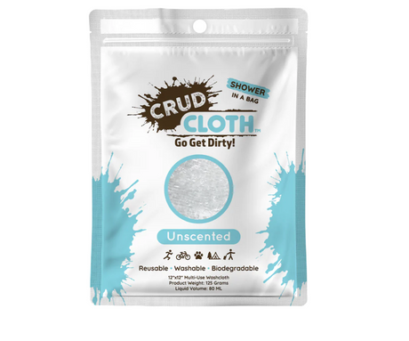 Crud Cloth Shower In A Bag | Citrus Scented | Biodegradable No Rinse Bathing Wipes For Camping, Backpacking, and Travel. Pre Soaped Disposable Washcloths and Body Wipes