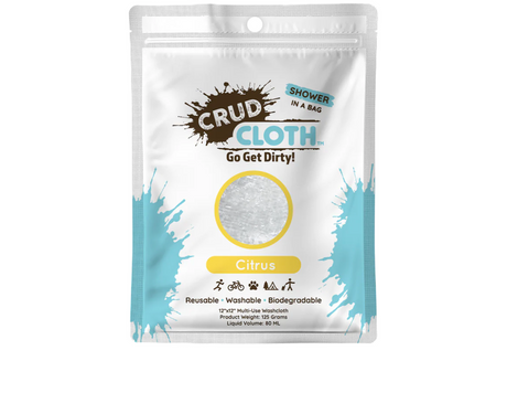 Crud Cloth Shower In A Bag | Citrus Scented (Pack of 4) | Biodegradable No Rinse Bathing Wipes For Camping, Backpacking, and Travel. Pre Soaped Disposable Washcloths and Body Wipes