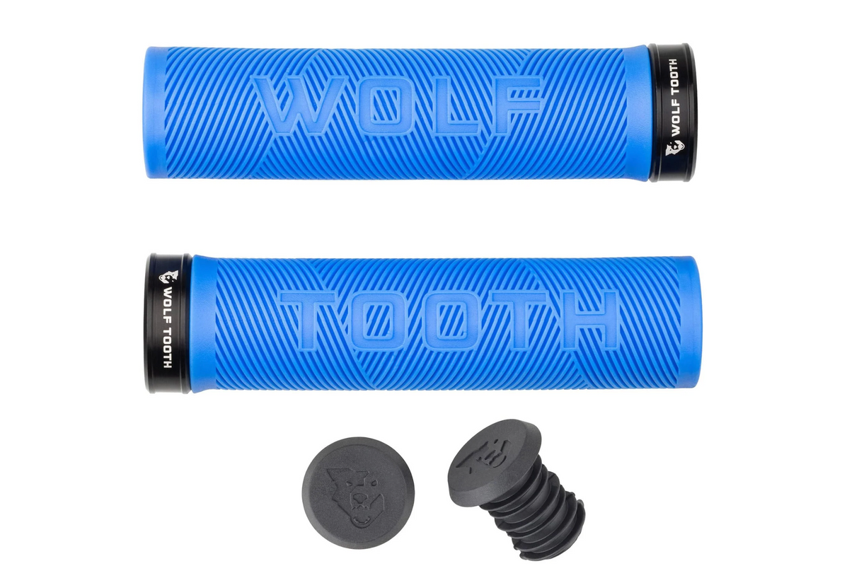 Wolf Tooth Echo Lock On Mountain Bike Grips - Blue / Black