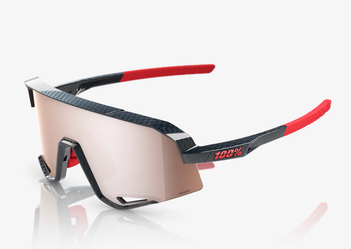 100% Sunglasses - Slendale - Gloss Carbon Fiber Crimson Silver Mirror Lens