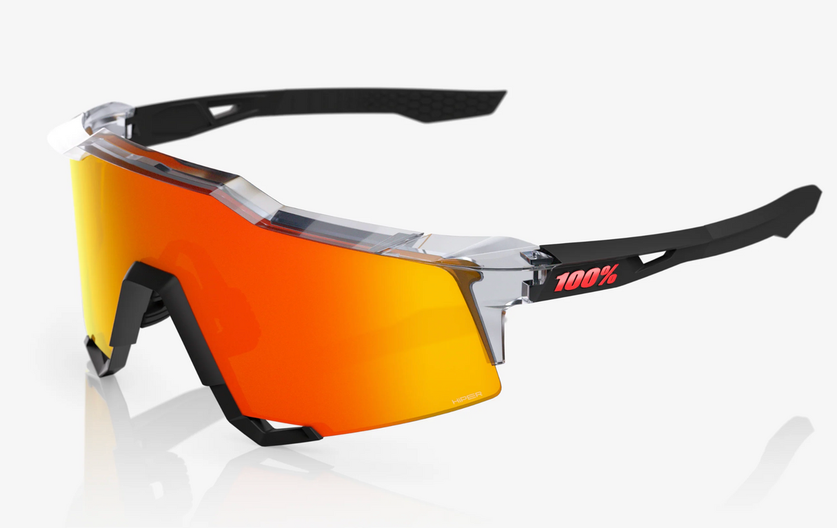 100% Speedcraft Sunglasses - Polished Translucent Grey/Matte Black-Hiper Red