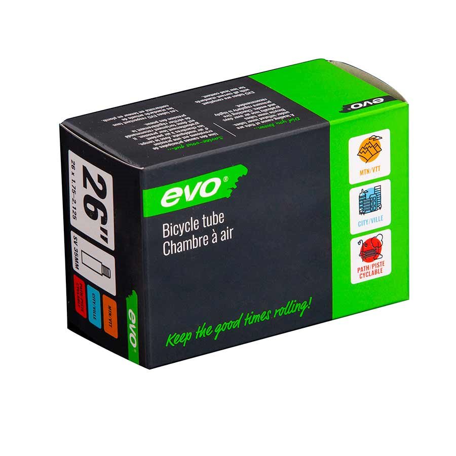 evo, Schrader Valve Bicycle Tube Stem Length: 35mm, 26'', 1.75-2.125 Tubes Full Catalog Evo