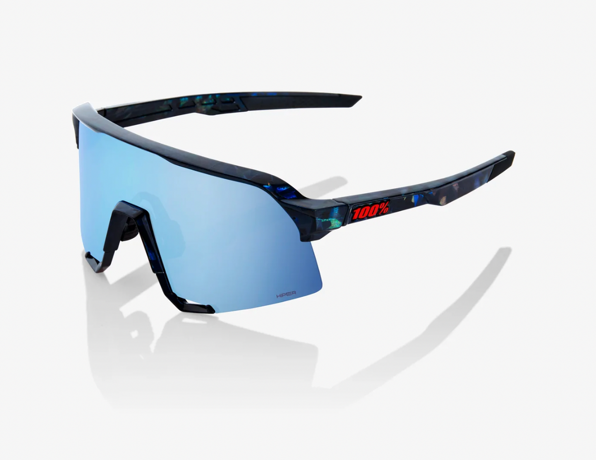100% S3 Cycling Sunglasses - Black Holographic w/ Hiper Blue Multi Lens