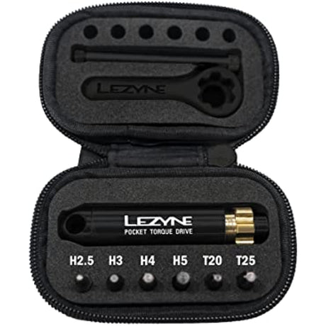 LEZYNE Pocket Torque Drive Bicycle Multi-tool, Pre-Calibrated Torsion Ratchet Torque Wrench, Includes Six Hardened Steel bits, EVA Case, Portable, Easy-to-use Bike Torque Wrench