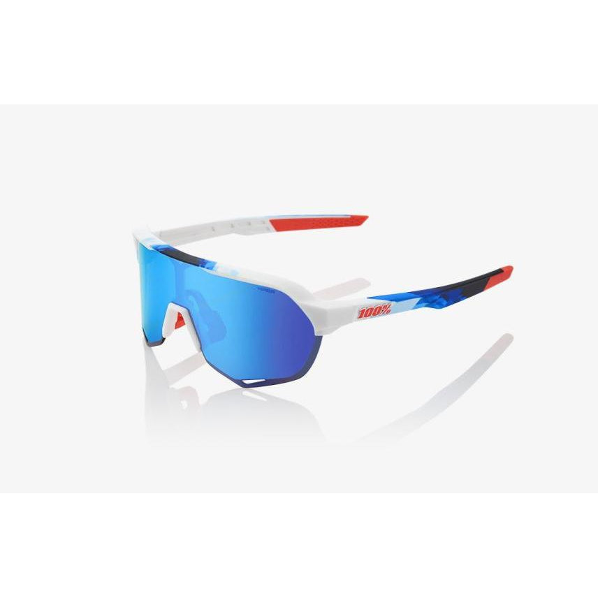 100% Percent Cycling S2 Sunglasses - Matte White / Geo Print - HiPER Blue Multilayer Mirror Lens-Misc-The Gear Attic