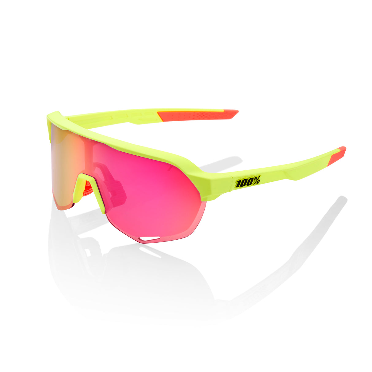 100% Sunglasses S2 - Matte Washed Out Neon Yellow - Purple Multilayer Mirror Lens