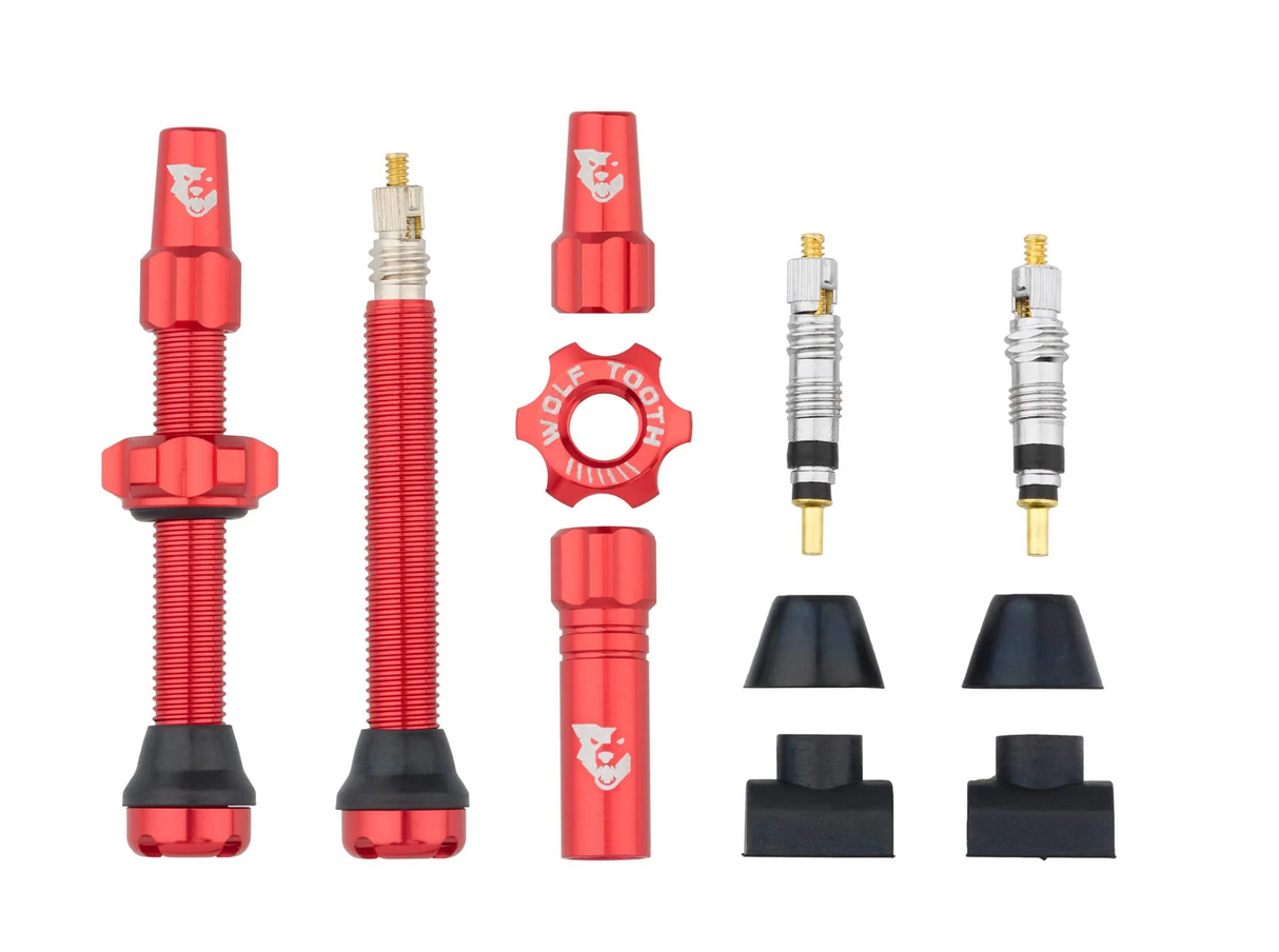 Wolf Tooth Tubeless Presta Valve Stem Kit - 44mm - Red - Made in USA