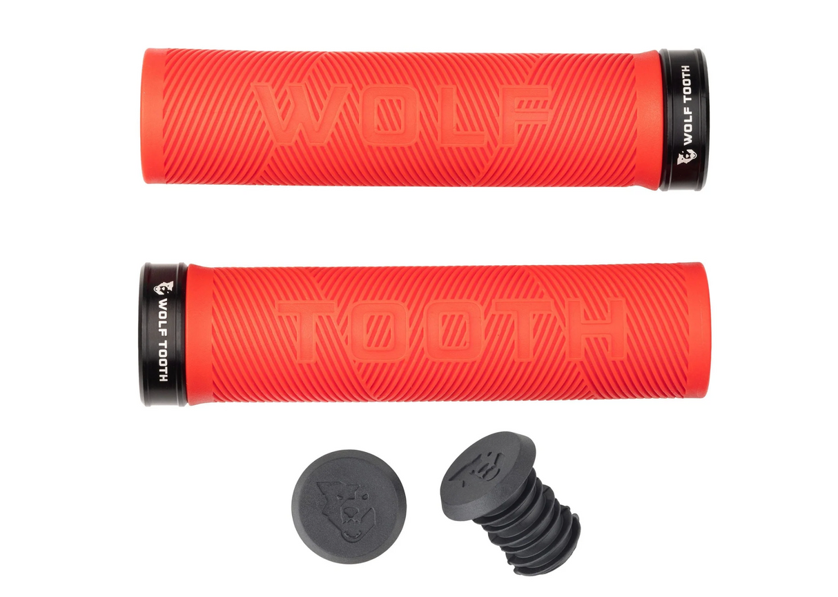 Wolf Tooth Echo Lock On Mountain Bike Grips - Red / Black