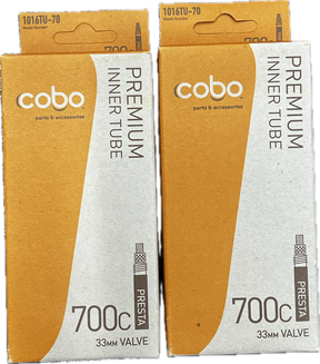 COBO Premium Bicycle Innertube 700x25-25 33mm Presta Valve (2 Pack) Sporting Goods > Cycling > Bicycle Components & Parts > Tubes Full Catalog COBO