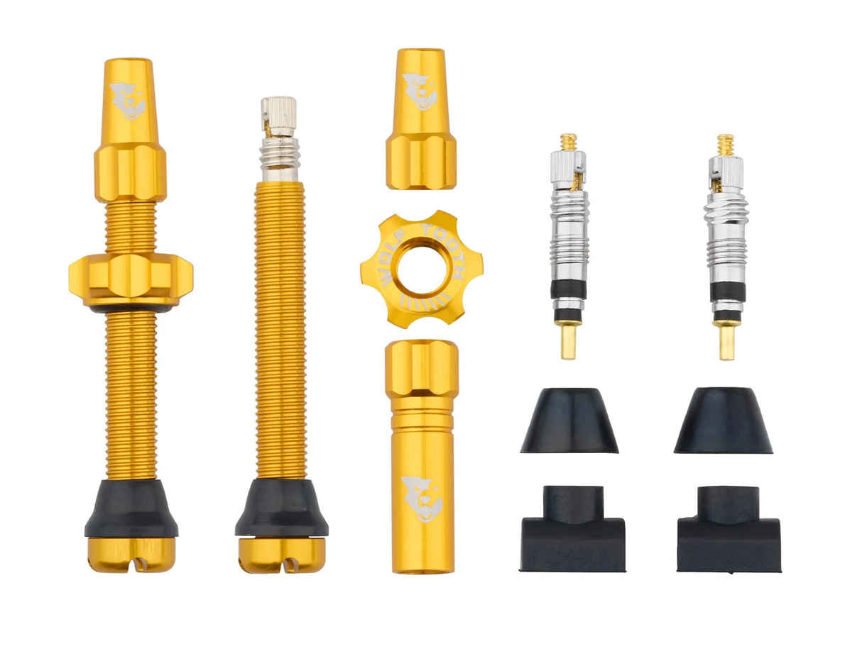 Wolf Tooth Tubeless Presta Valve Stem Kit - 44mm - Gold- Made in USA