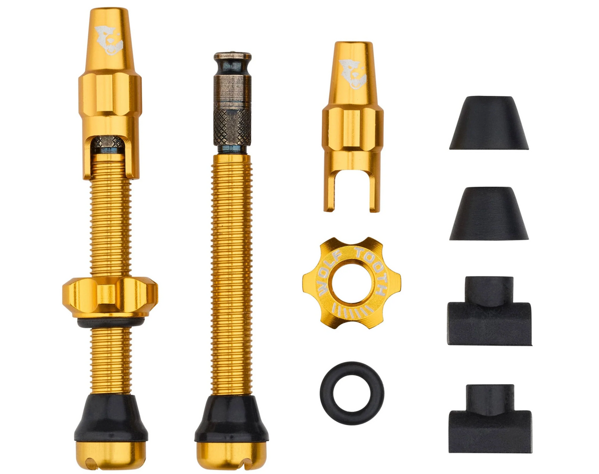 Wolf Tooth Tubeless Presta Clik Valve Kit - 60mm - Gold- Made in USA