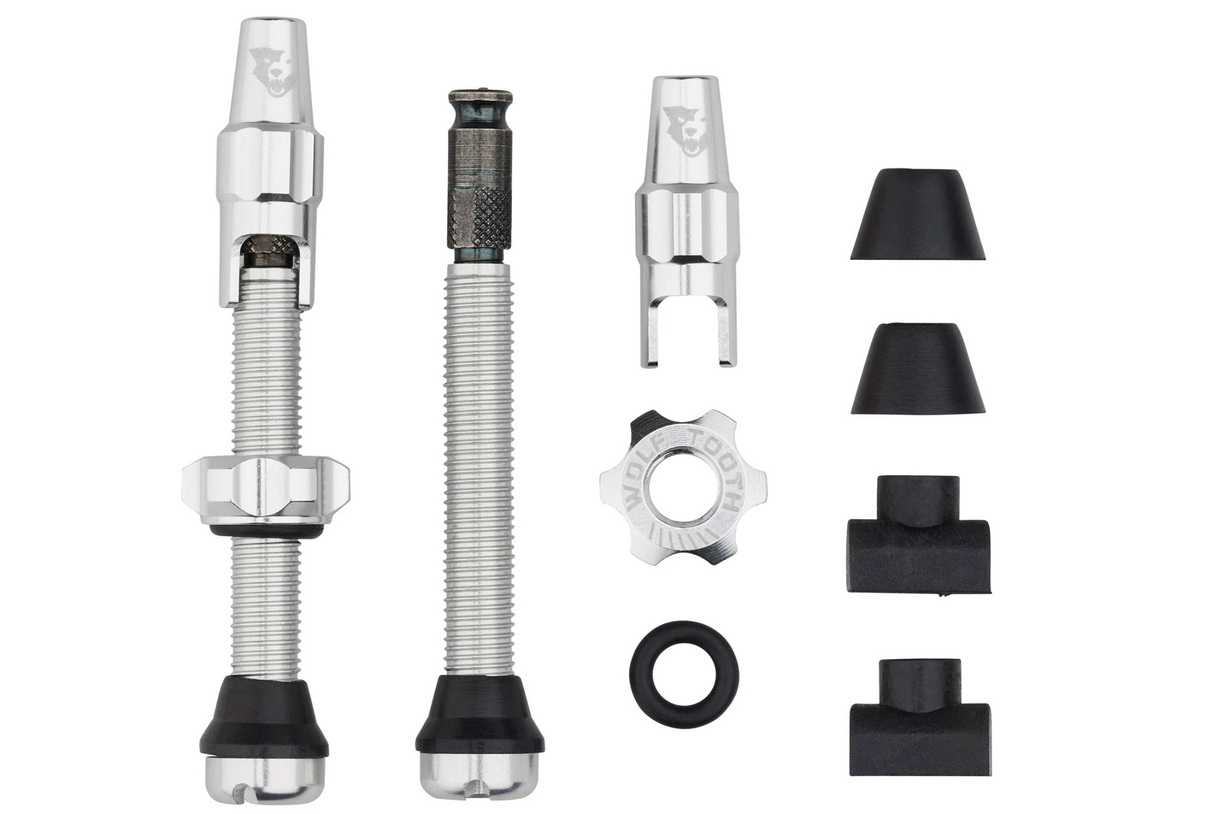 Wolf Tooth Tubeless Presta Clik Valve Kit - 44mm - Raw Silver- Made in USA