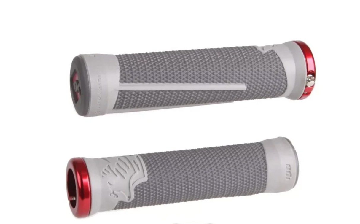 Odi AG-2 Signature Mountain Bike Grips, 135mm, Gray/Graphite w/ Red Lock