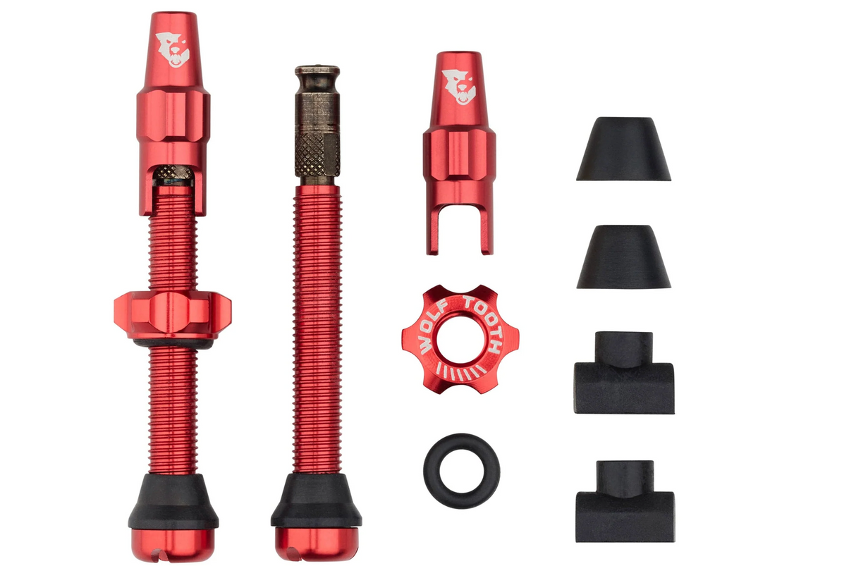 Wolf Tooth Tubeless Presta Clik Valve Kit - 44mm - Red- Made in USA