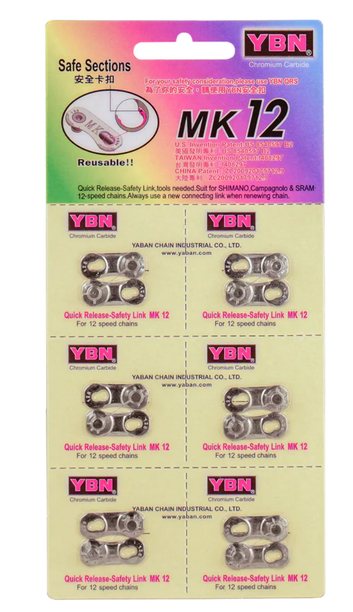 YBN 12 Speed Flattop Chain Master Link QRS MK12 Silver