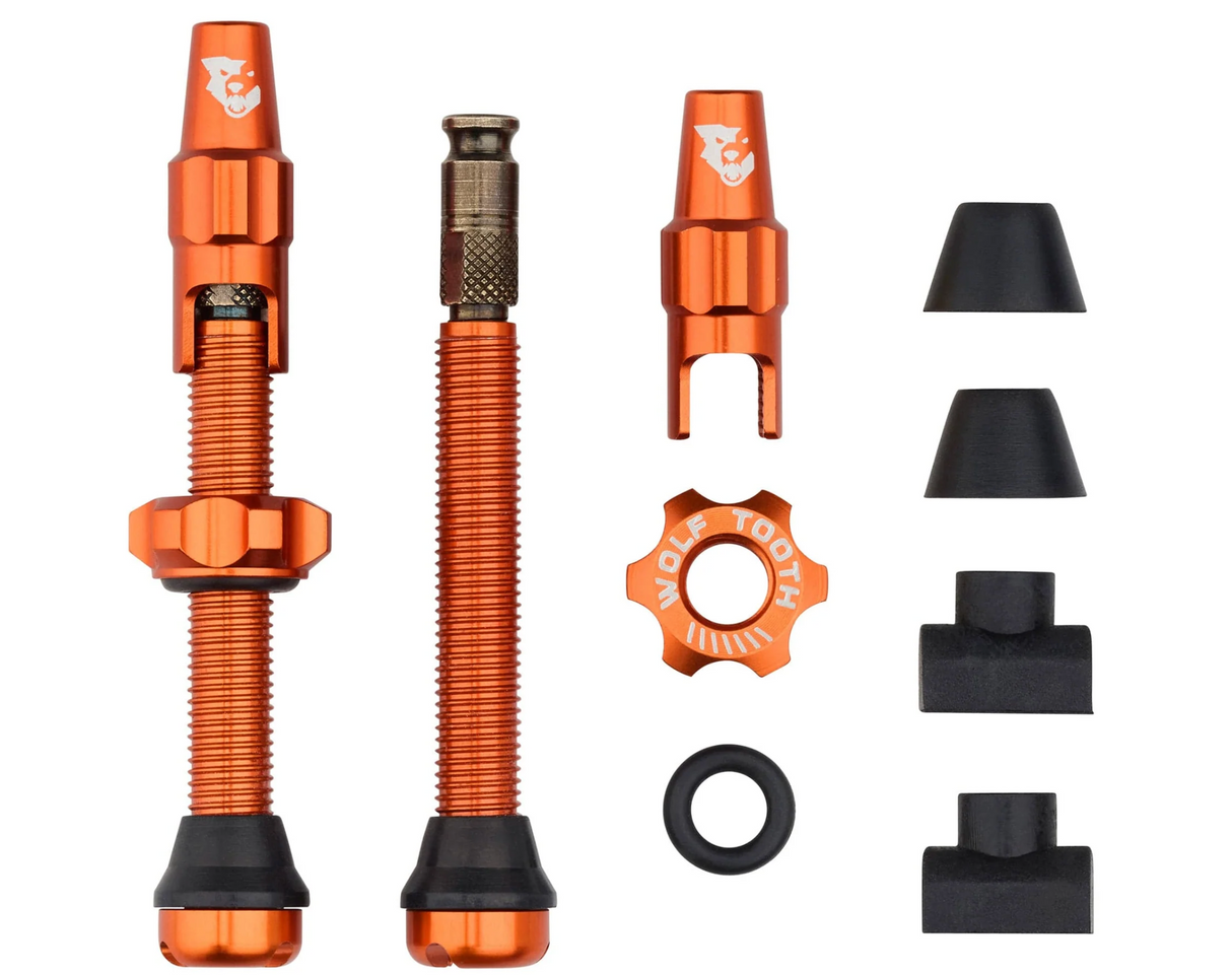 Wolf Tooth Tubeless Presta Clik Valve Kit - 60mm - Orange- Made in USA