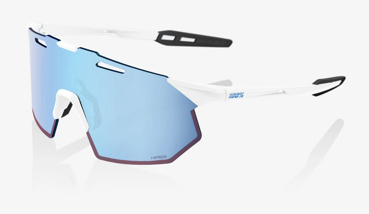 100% Sunglasses - Hypercraft SQ - Soft Tact White - Hiper Blue Lens