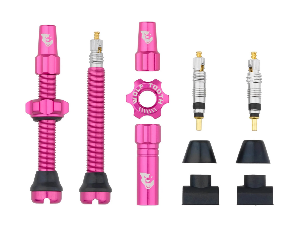Wolf Tooth Tubeless Presta Valve Stem Kit - 44mm - Pink - Made in USA