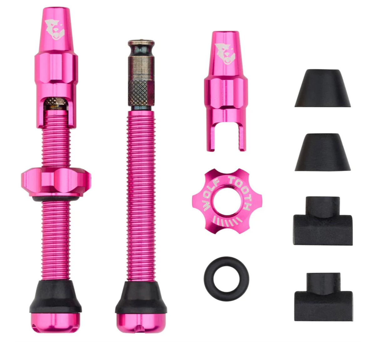Wolf Tooth Tubeless Presta Clik Valve Kit - 44mm - Pink- Made in USA