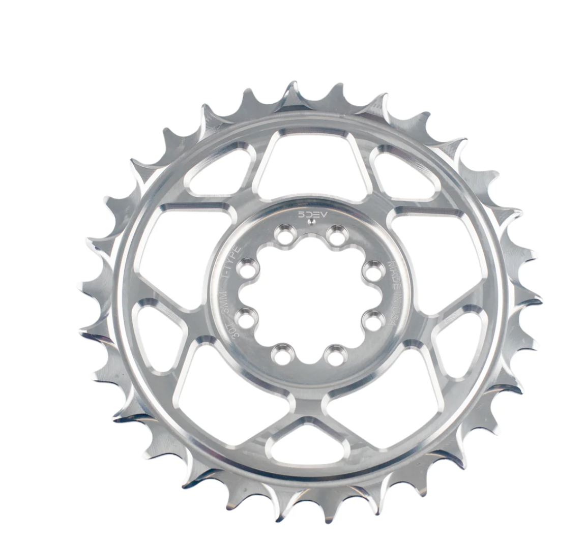 5Dev T-Type Chainring 3-Bolt Direct Mount 30t Made in USA Raw