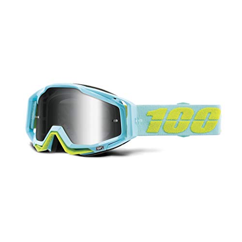 100% RACECRAFT Goggle Pinacles Baby Blue Yellow Mirror Silver Lens Downhill MTB MX