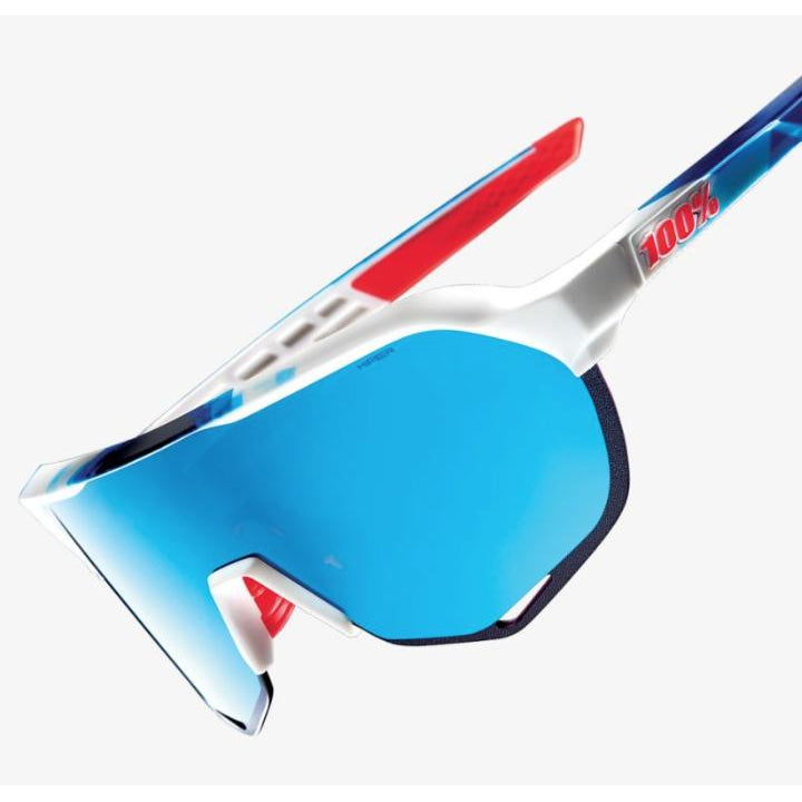 100% Percent Cycling S2 Sunglasses - Matte White / Geo Print - HiPER Blue Multilayer Mirror Lens-Misc-The Gear Attic