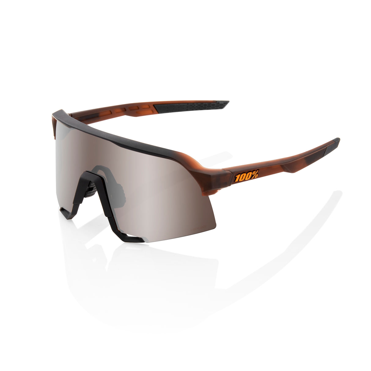 100% Sunglasses S3 - Matte Translucent Brown Fade - HiPER Silver Mirror Lens
