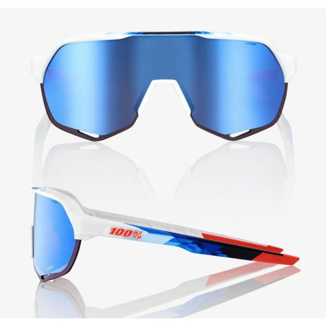 100% Percent Cycling S2 Sunglasses - Matte White / Geo Print - HiPER Blue Multilayer Mirror Lens-Misc-The Gear Attic